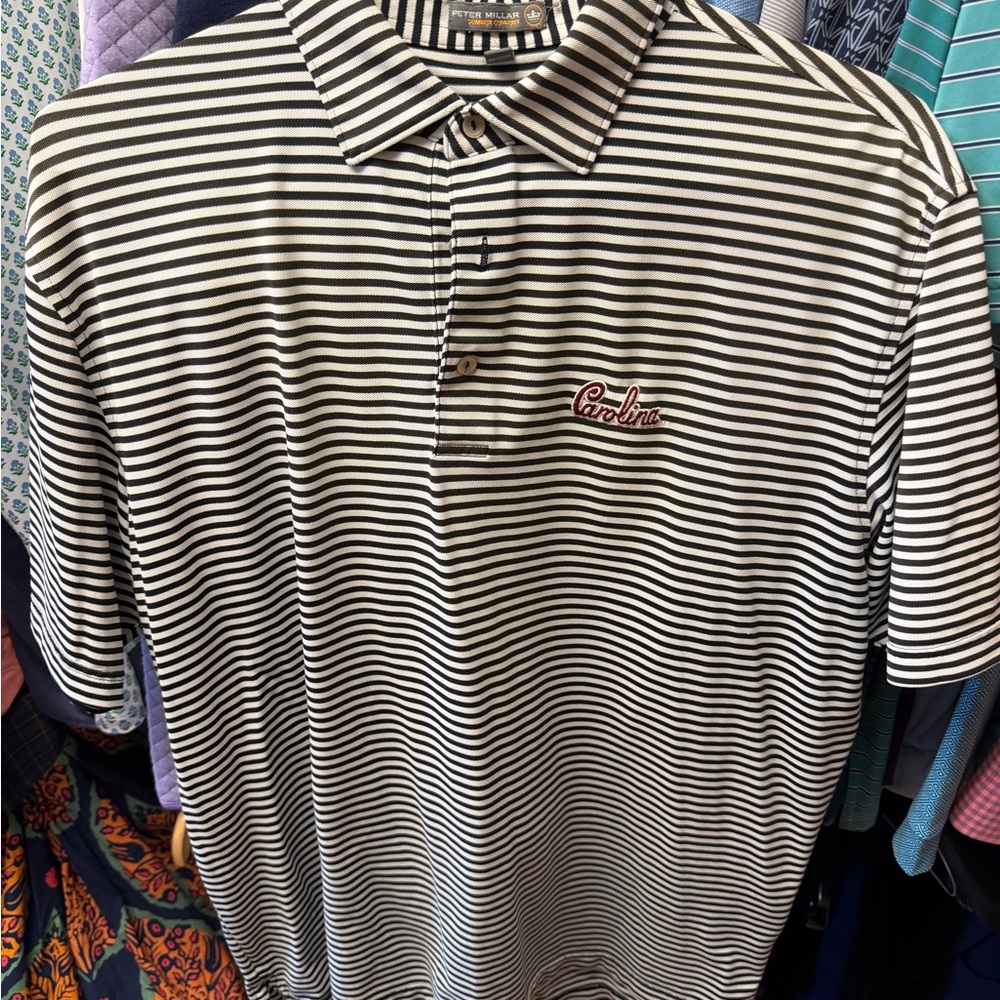 Peter Millar South Carolina Gamecocks Black and White Striped Men's Polo - L